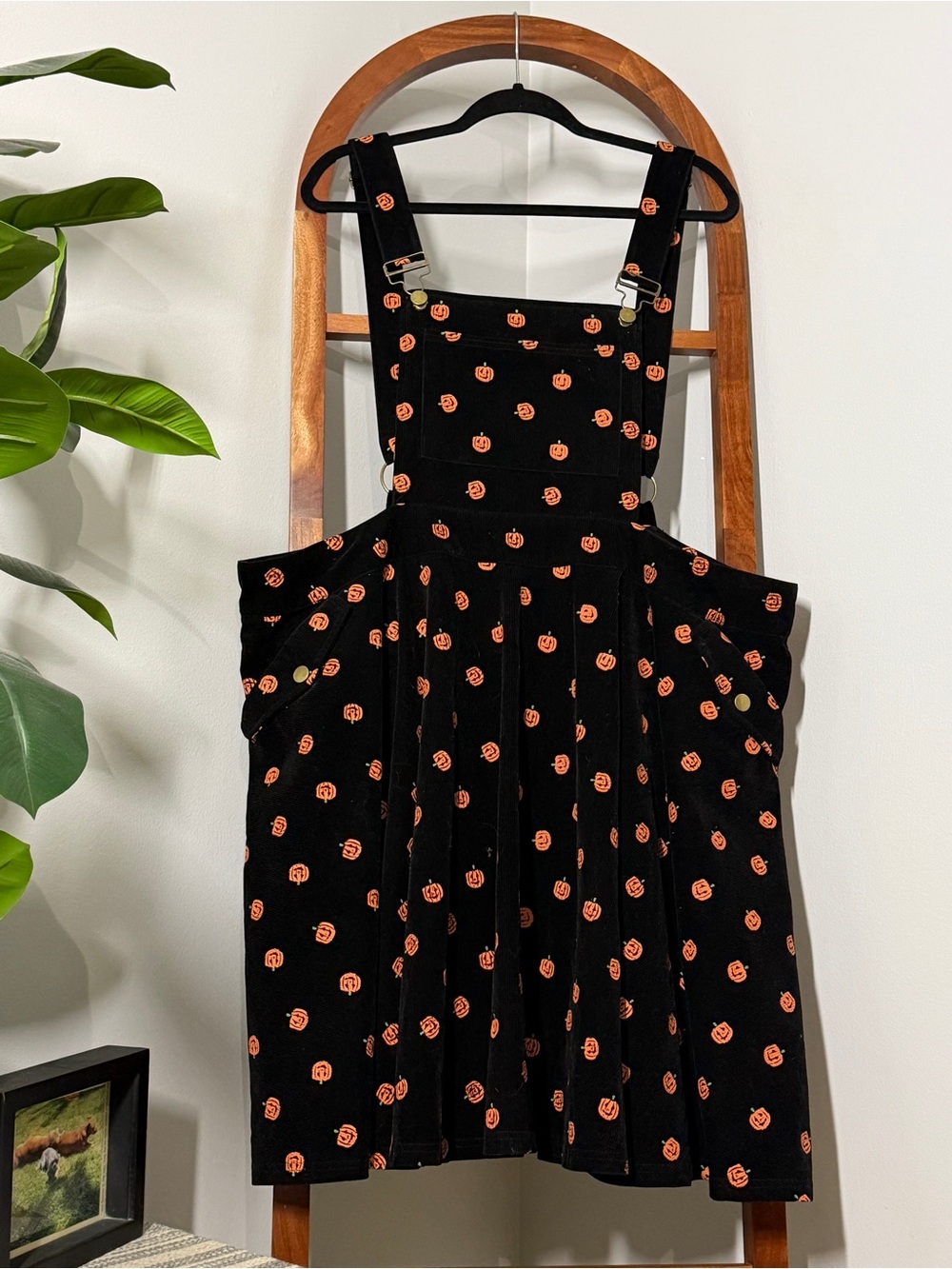 Unique Vintage 5X Black Orange Pumpkin Corduroy Brionna Pinafore Dress